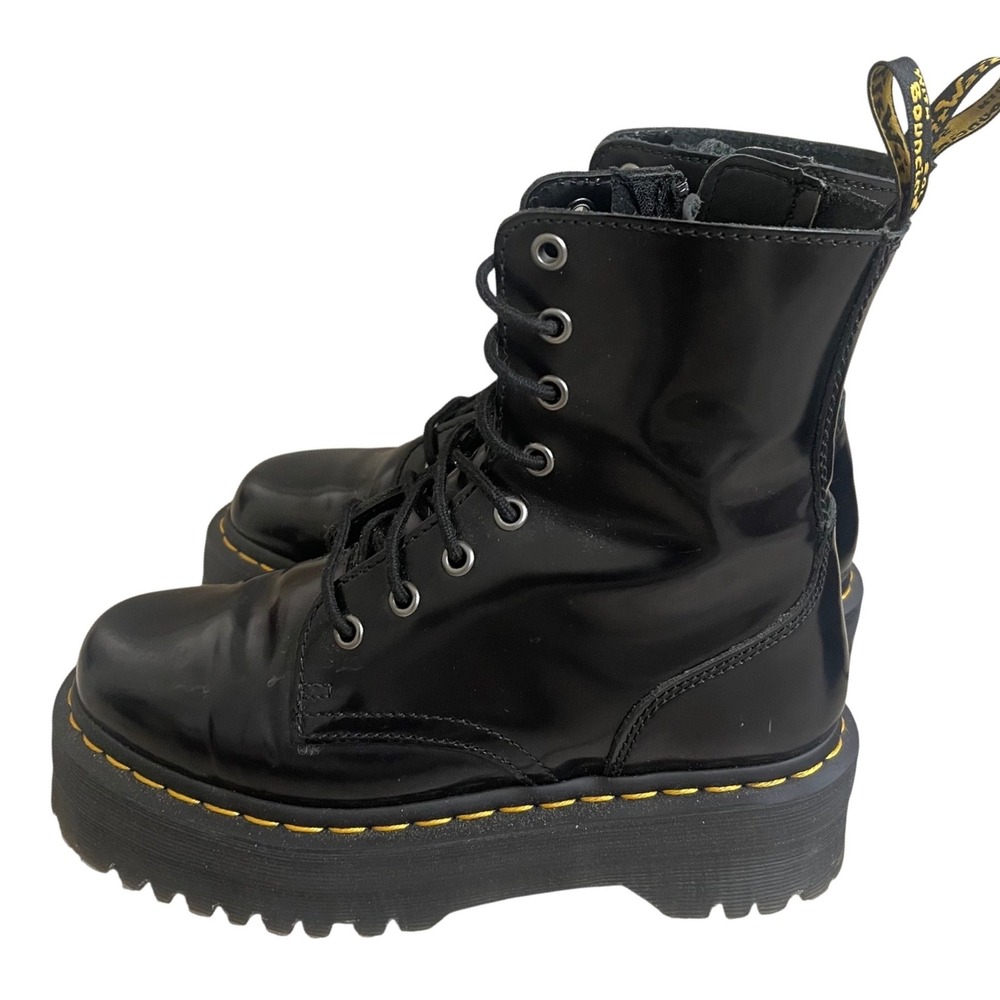 Dr Martens Jadon Black Smooth Leather Platform Boots Side Zip Women 6/mens 5